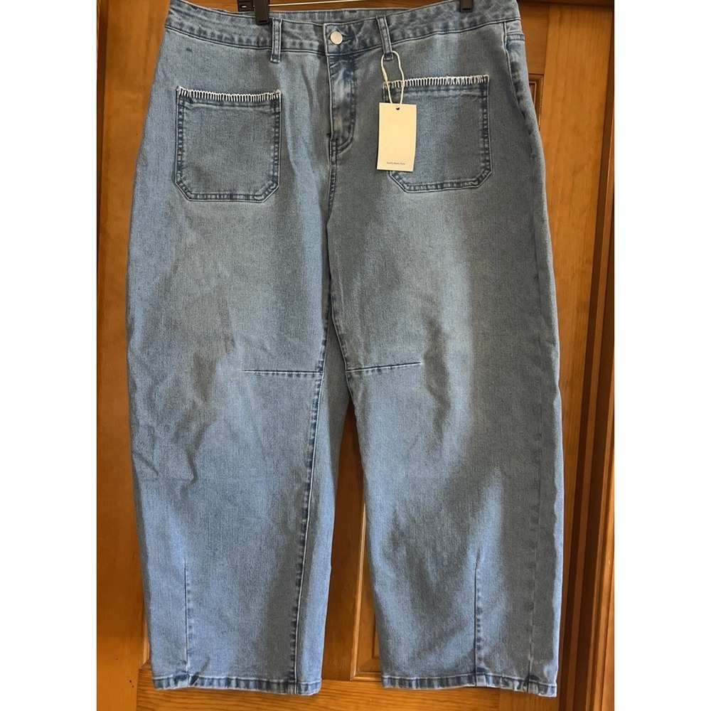 Flamingals Barrel Leg Women's Denim Jeans 3Xl Embroidered Pockets